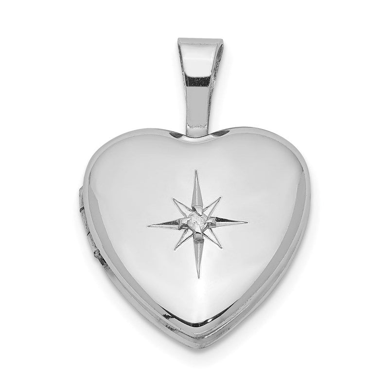Sterlingsilber rhodiniertes Herz-Medaillon mit Diamanten, poliert, 12 mm
