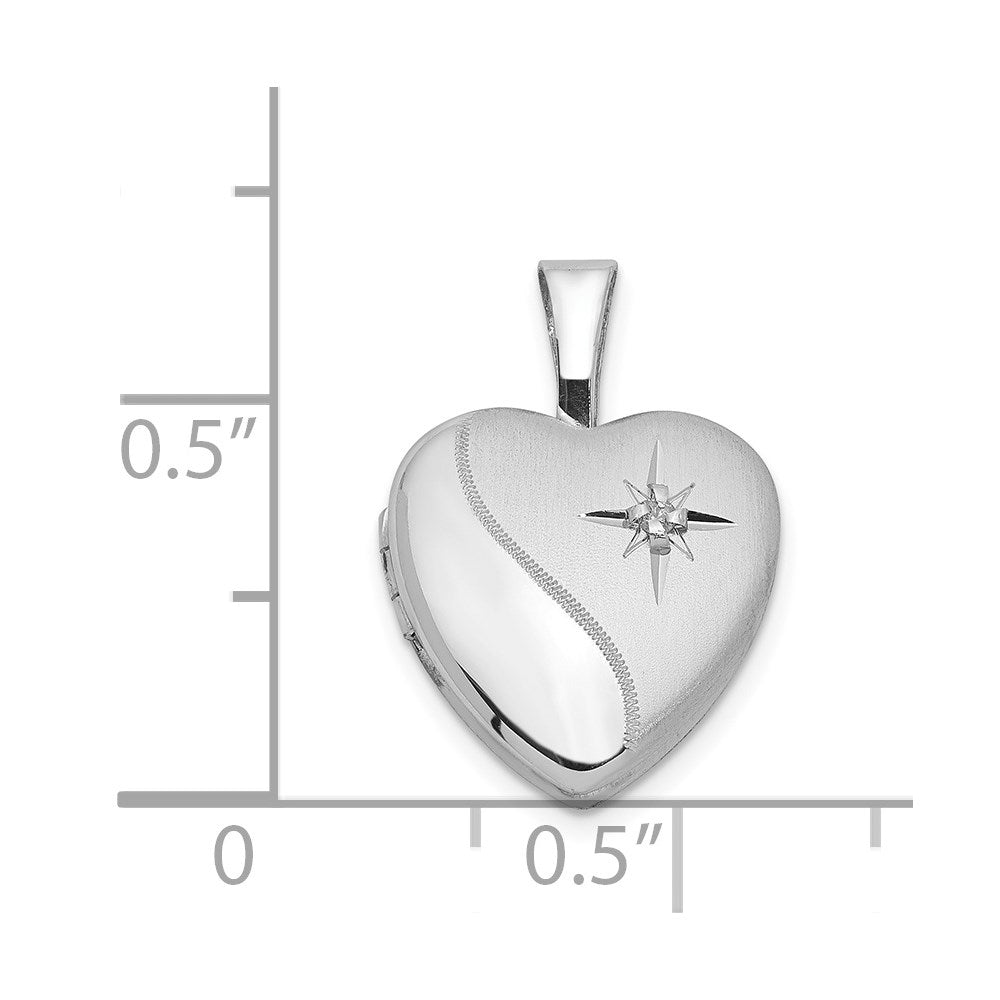 Sterlingsilber rhodiniert & Diamant, poliert und satiniert, 12 mm Herz-Medaillon