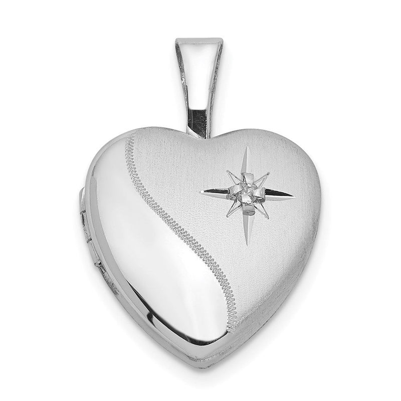 Sterlingsilber rhodiniert & Diamant, poliert und satiniert, 12 mm Herz-Medaillon