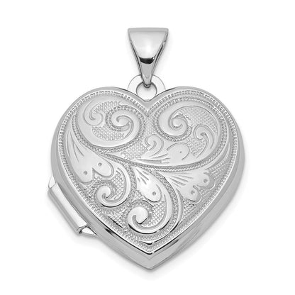 Sterlingsilber Rhodiniert Scrolled Wendbar Herz Medaillon