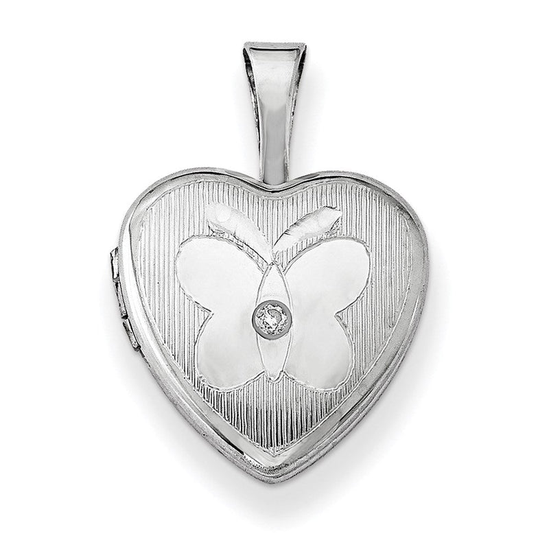 Anhänger Herz-Medaillon Schmetterling rhodiniertes Sterlingsilber & Diamant 12 mm