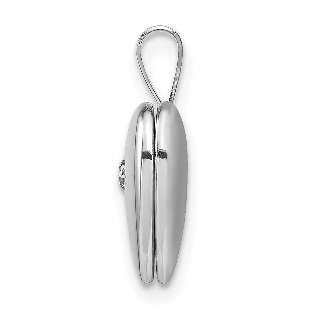 Rhodinierter Sterlingsilber-Anhänger „Herz-Medaillon“ mit Stern, poliert, mit Diamant, 12 mm