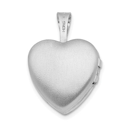 Rhodinierter Sterlingsilber-Anhänger „Herz-Medaillon“ mit Stern, poliert, mit Diamant, 12 mm