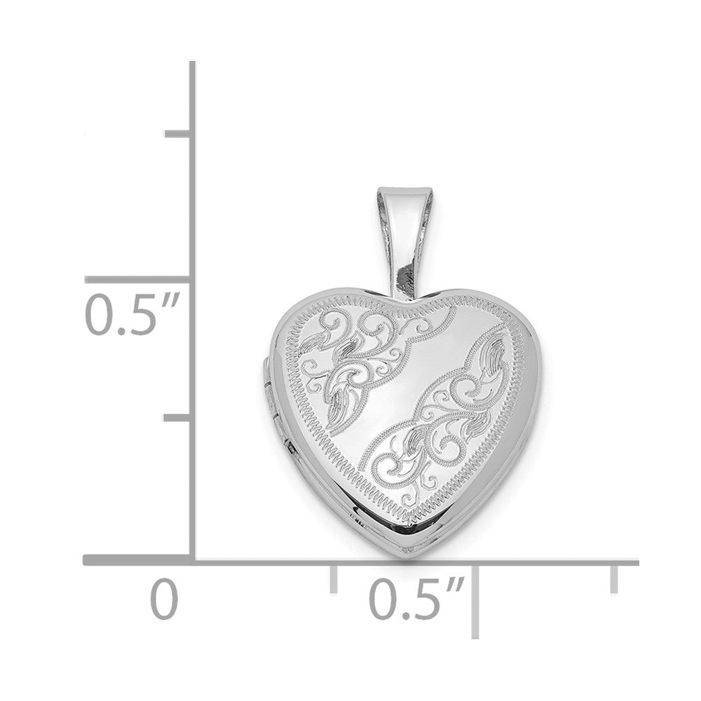 Sterlingsilber Rhodiniert Seite Swirls 12mm Herz Medaillon