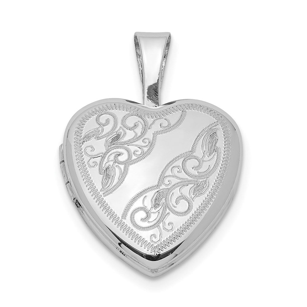 Sterlingsilber Rhodiniert Seite Swirls 12mm Herz Medaillon