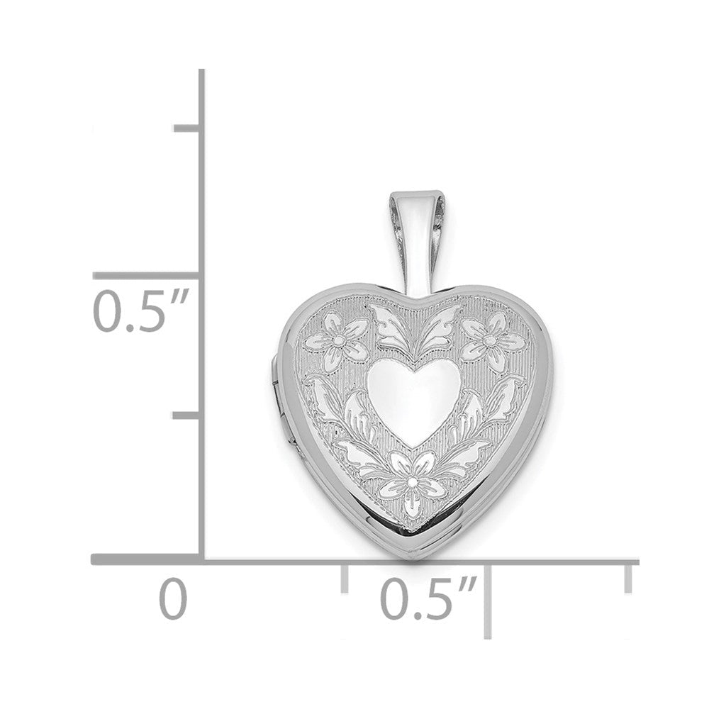 Sterlingsilber Rhodiniert Blumen Herz Flügel 12mm Medaillon