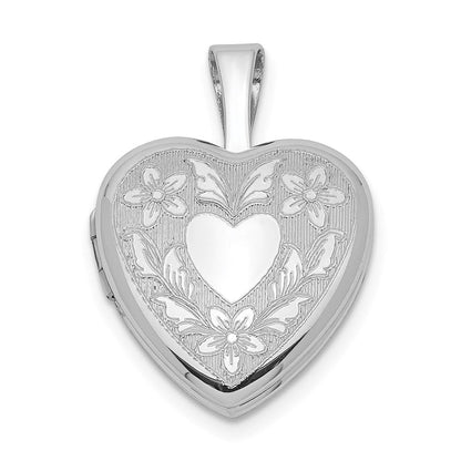 Sterlingsilber Rhodiniert Blumen Herz Flügel 12mm Medaillon