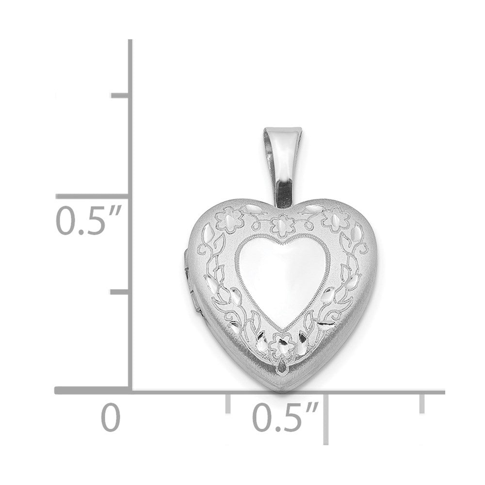 Sterlingsilber Rhodiniert Blume Rand 12mm Herz Medaillon