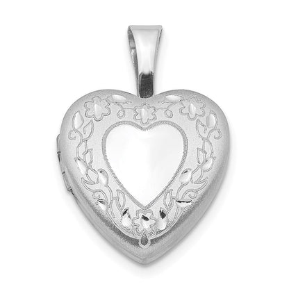Sterlingsilber Rhodiniert Blume Rand 12mm Herz Medaillon
