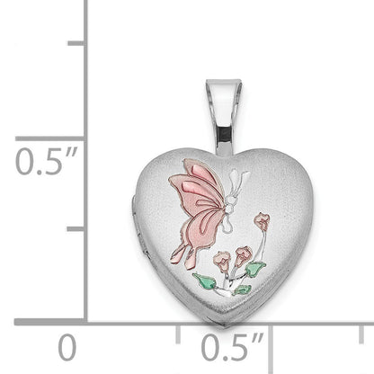 Sterlingsilber Rhodiniert Emaille Schmetterling Blumen 12mm Herz Medaillon