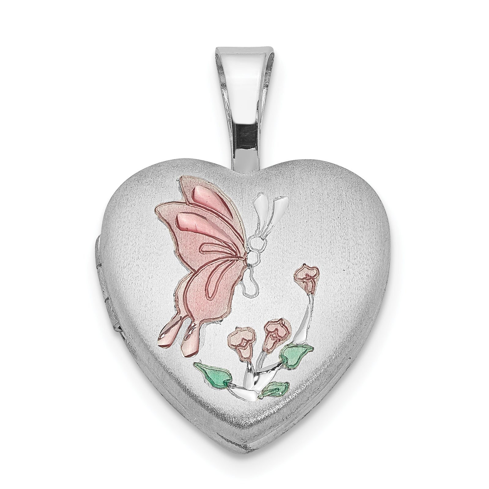 Sterlingsilber Rhodiniert Emaille Schmetterling Blumen 12mm Herz Medaillon