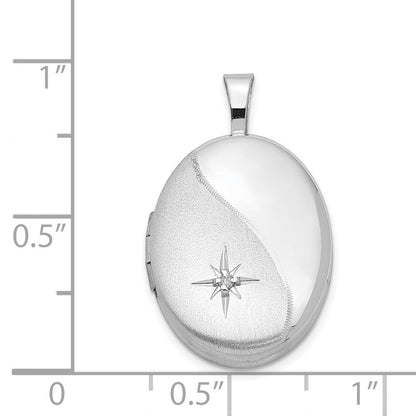 Rhodinierter Sterlingsilber-Anhänger, oval, poliert/satiniert, mit Diamant-Stern-Motiv, 19 mm
