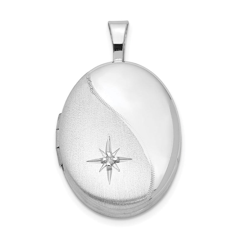 Rhodinierter Sterlingsilber-Anhänger, oval, poliert/satiniert, mit Diamant-Stern-Motiv, 19 mm