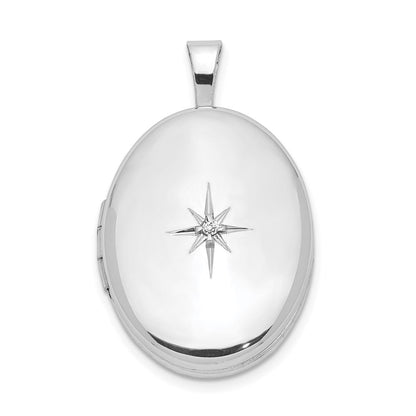 Rhodinierter Sterlingsilber-Anhänger, oval, 19 mm, mit Diamantschliff, poliert