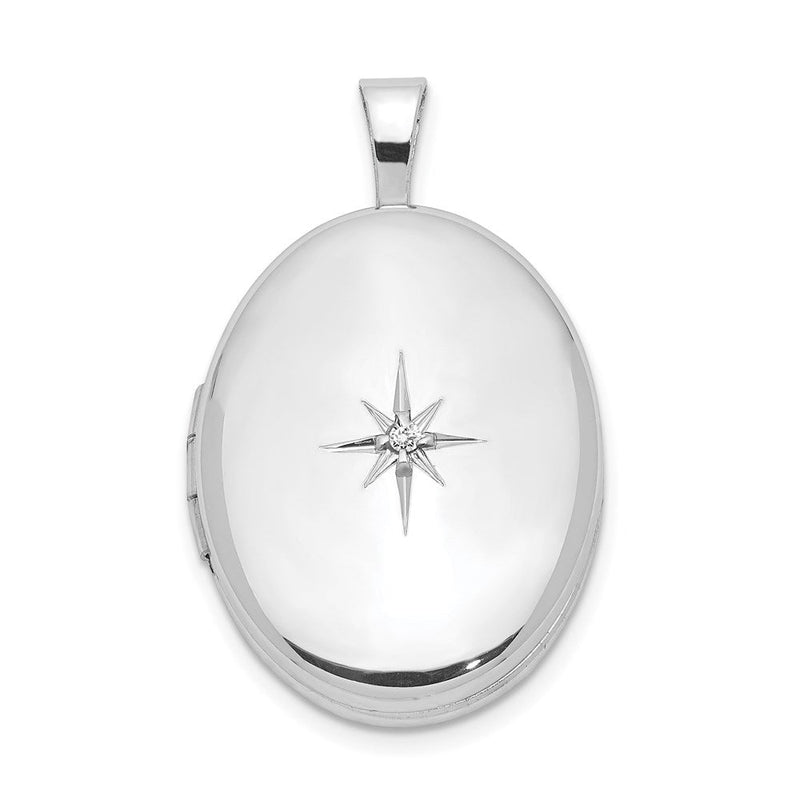 Rhodinierter Sterlingsilber-Anhänger, oval, 19 mm, mit Diamantschliff, poliert