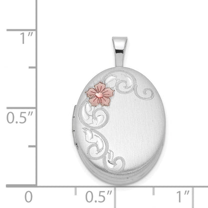 Sterlingsilber Rhodiniert Emaille Blumen 19mm Oval Medaillon