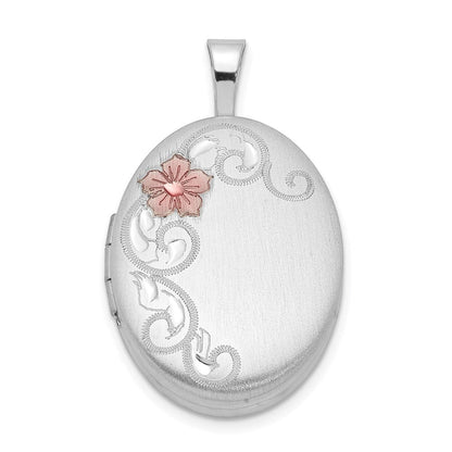 Sterlingsilber Rhodiniert Emaille Blumen 19mm Oval Medaillon