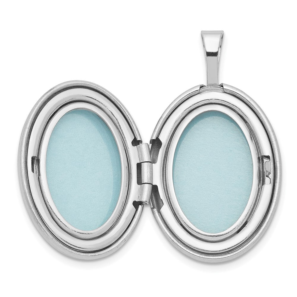 Rhodiniertes Sterlingsilber Medaillon mit Diamant, seitliches Muschelmuster, oval, 19 mm