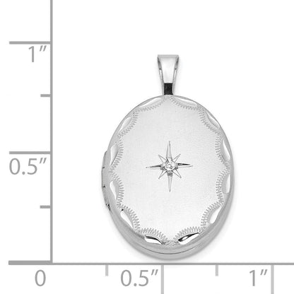 Rhodiniertes Sterlingsilber Medaillon mit Diamant, seitliches Muschelmuster, oval, 19 mm