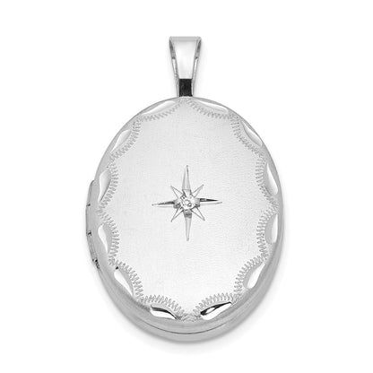 Rhodiniertes Sterlingsilber Medaillon mit Diamant, seitliches Muschelmuster, oval, 19 mm