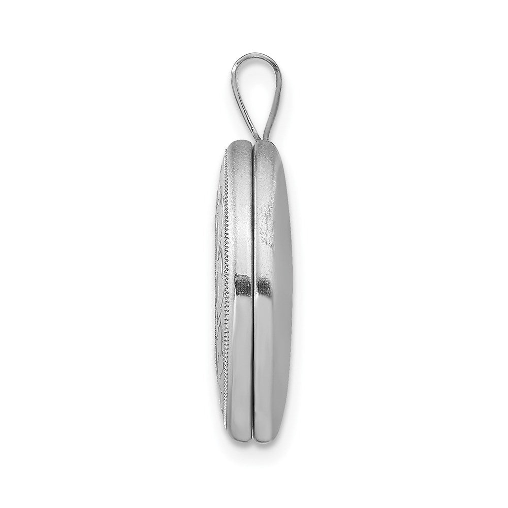 Sterlingsilber Rhodiniert Poliert & Satiniert Blatt Rand 19mm Oval Medaillon