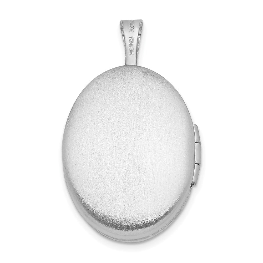 Sterlingsilber Rhodiniert Poliert & Satiniert Blatt Rand 19mm Oval Medaillon