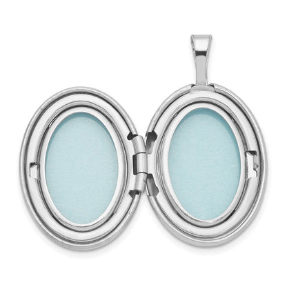 Sterlingsilber Rhodiniert Poliert & Satiniert Blatt Rand 19mm Oval Medaillon