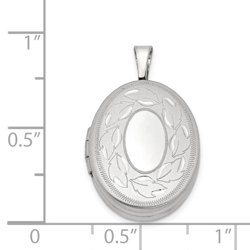 Sterlingsilber Rhodiniert Poliert & Satiniert Blatt Rand 19mm Oval Medaillon