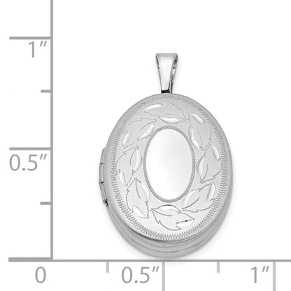Sterlingsilber Rhodiniert Poliert & Satiniert Blatt Rand 19mm Oval Medaillon