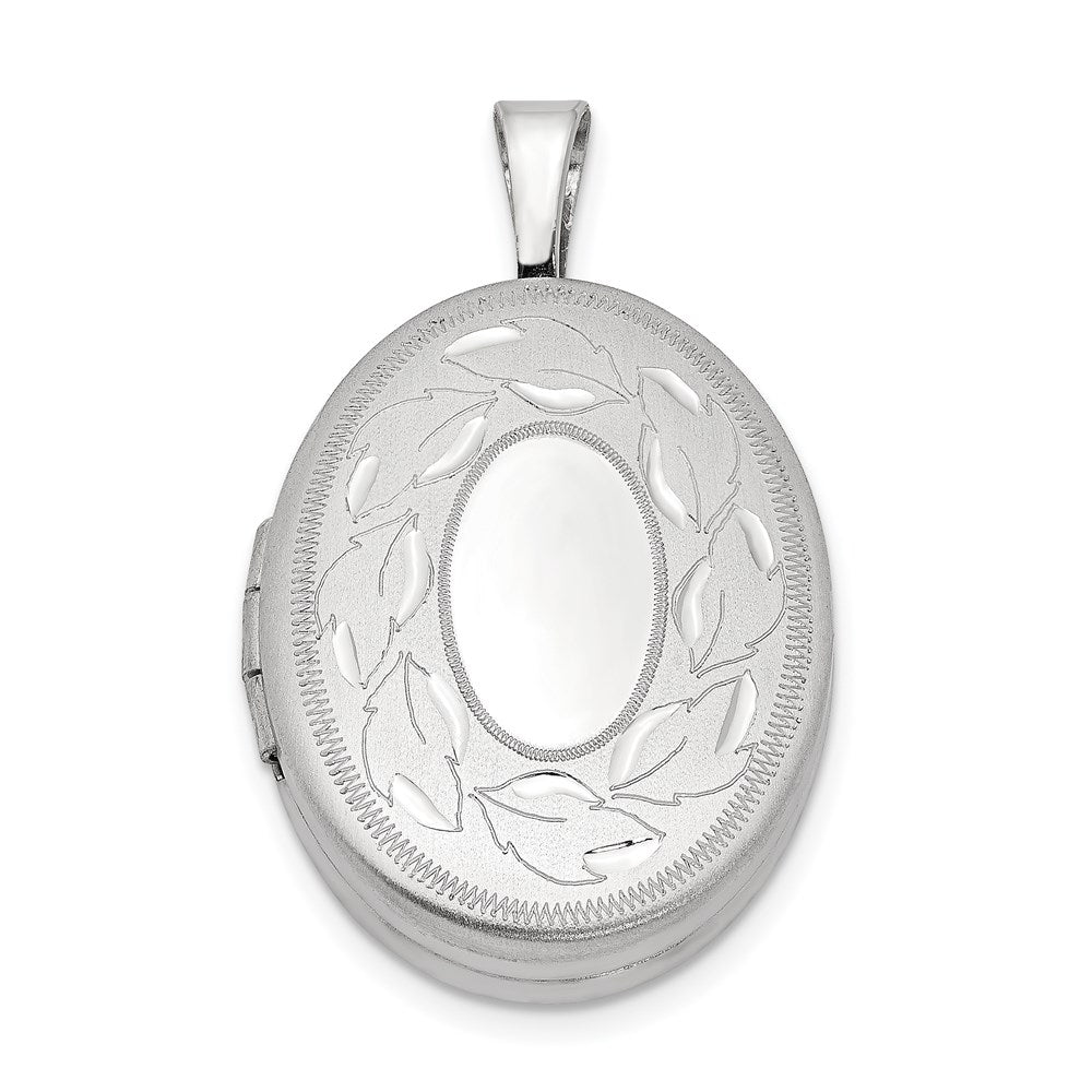 Sterlingsilber Rhodiniert Poliert & Satiniert Blatt Rand 19mm Oval Medaillon