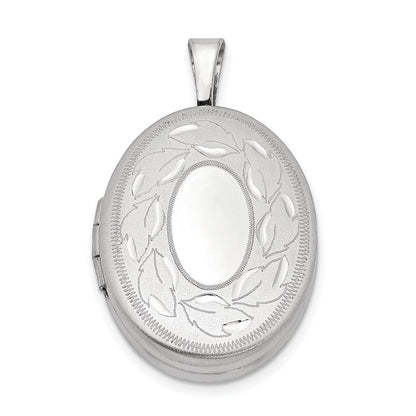 Sterlingsilber Rhodiniert Poliert & Satiniert Blatt Rand 19mm Oval Medaillon