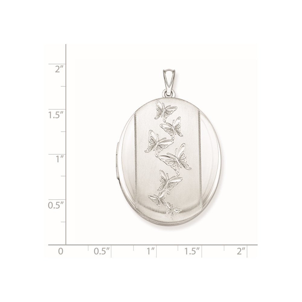 Sterlingsilber Rhodiniert Butterflies 34mm Oval Medaillon