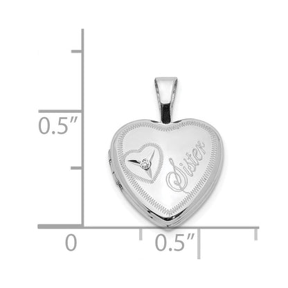 Rhodiniertes Sterlingsilber Diamant-Herz „Sister" Medaillon, 12 mm, Herzform