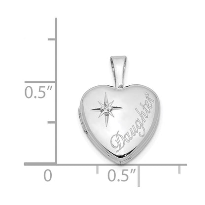 Rhodinierter Anhänger „Tochter“ aus Sterlingsilber mit Diamant, Herz-Medaillon, 12 mm