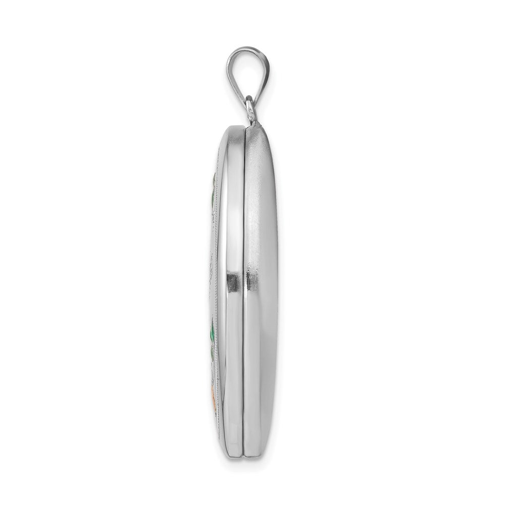 Sterlingsilber Rhodiniert Emailliert Blumen Oma 34mm Oval Medaillon
