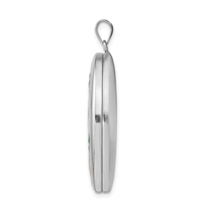 Sterlingsilber Rhodiniert Emailliert Blumen Oma 34mm Oval Medaillon