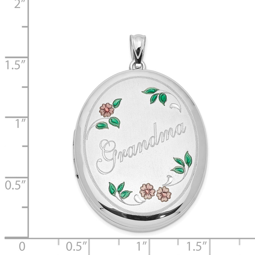 Sterlingsilber Rhodiniert Emailliert Blumen Oma 34mm Oval Medaillon