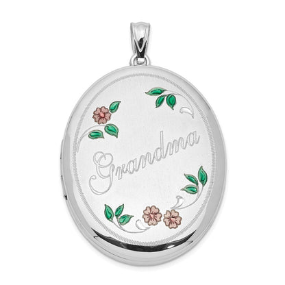 Sterlingsilber Rhodiniert Emailliert Blumen Oma 34mm Oval Medaillon