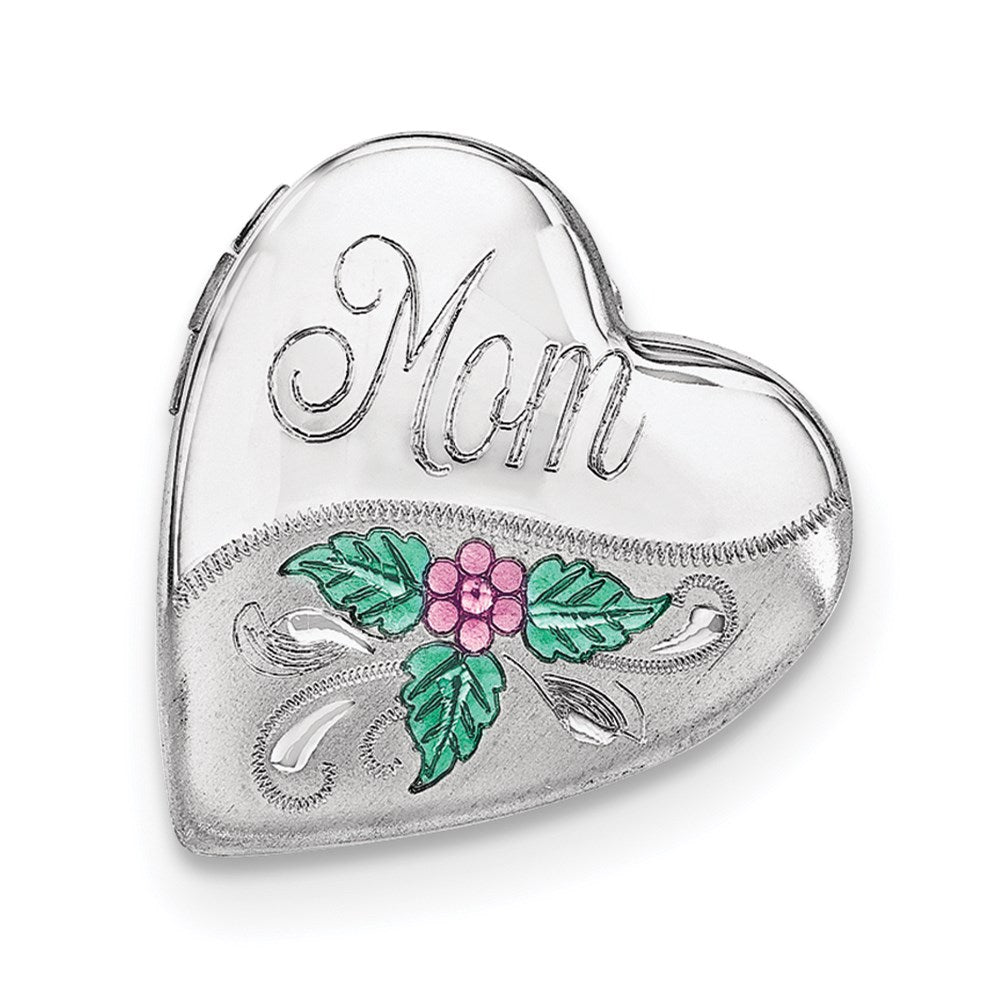 Sterlingsilber Rhodiniert Mama mit Emaille Blume 20mm Falling Herz Locke
