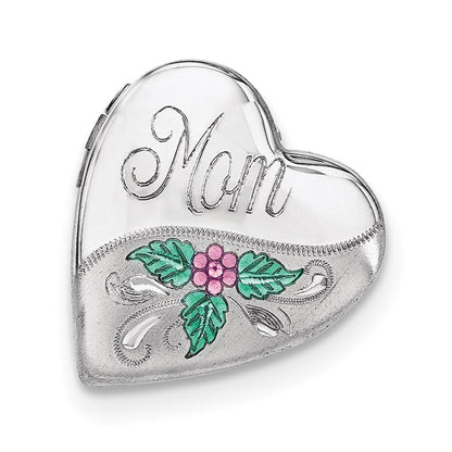 Sterlingsilber Rhodiniert Mama mit Emaille Blume 20mm Falling Herz Locke