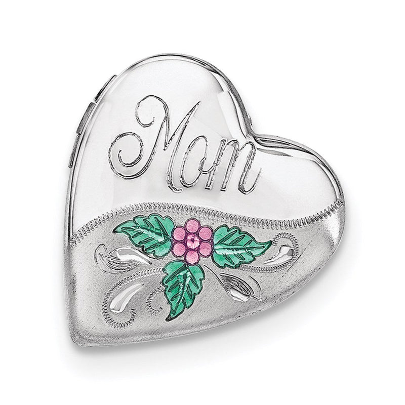 Sterlingsilber Rhodiniert Mama mit Emaille Blume 20mm Falling Herz Locke