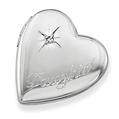 Anhänger "Daughter" aus rhodiniertem Sterlingsilber, Herz, Schiebeverschluss, poliert, 20 mm Durchmesser