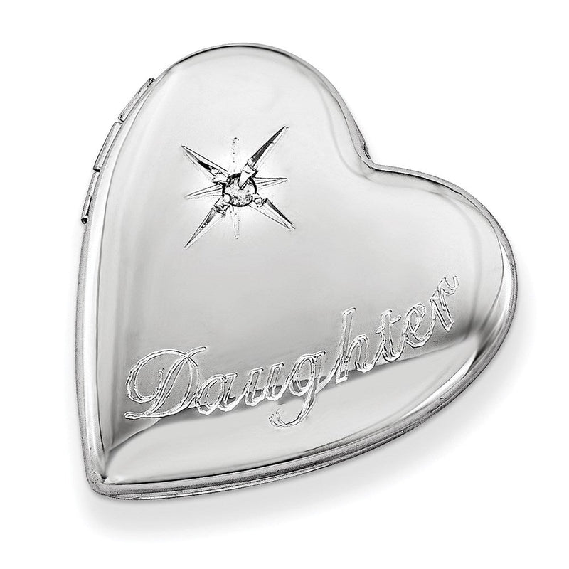 Anhänger "Daughter" aus rhodiniertem Sterlingsilber, Herz, Schiebeverschluss, poliert, 20 mm Durchmesser