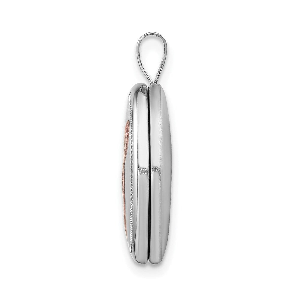 Sterlingsilber Rhodiniert Emailliert Rosa Schleife 19mm Oval Medaillon
