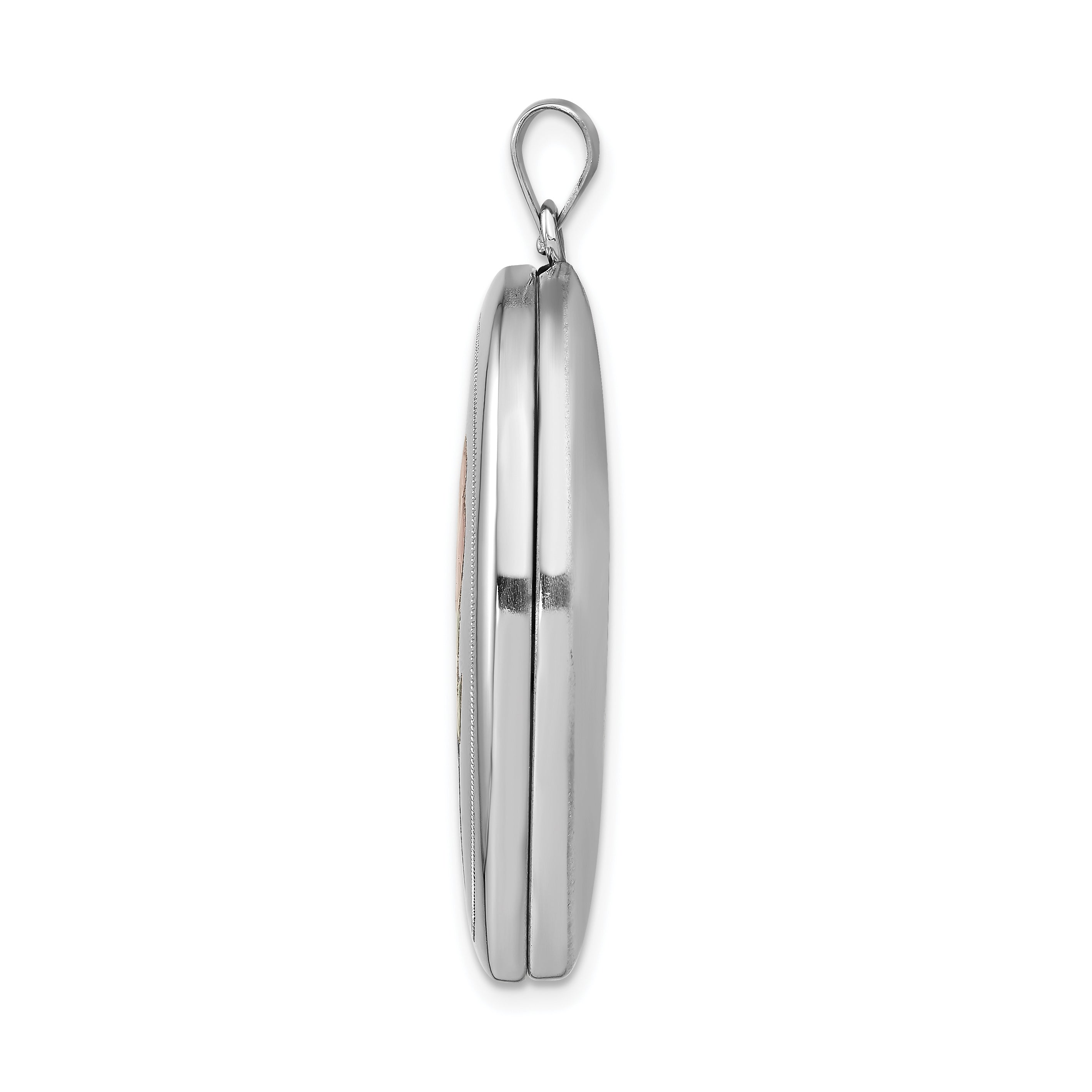 Sterlingsilber Rhodiniert Satiniert & Poliert Emaille Rose 34mm Oval Medaillon
