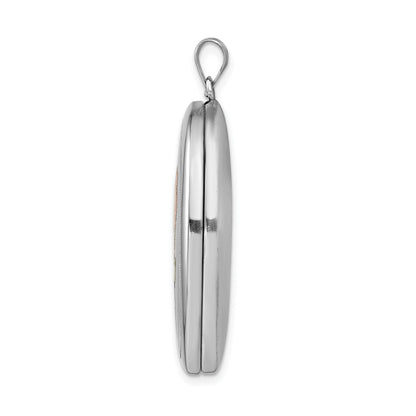 Sterlingsilber Rhodiniert Satiniert & Poliert Emaille Rose 34mm Oval Medaillon