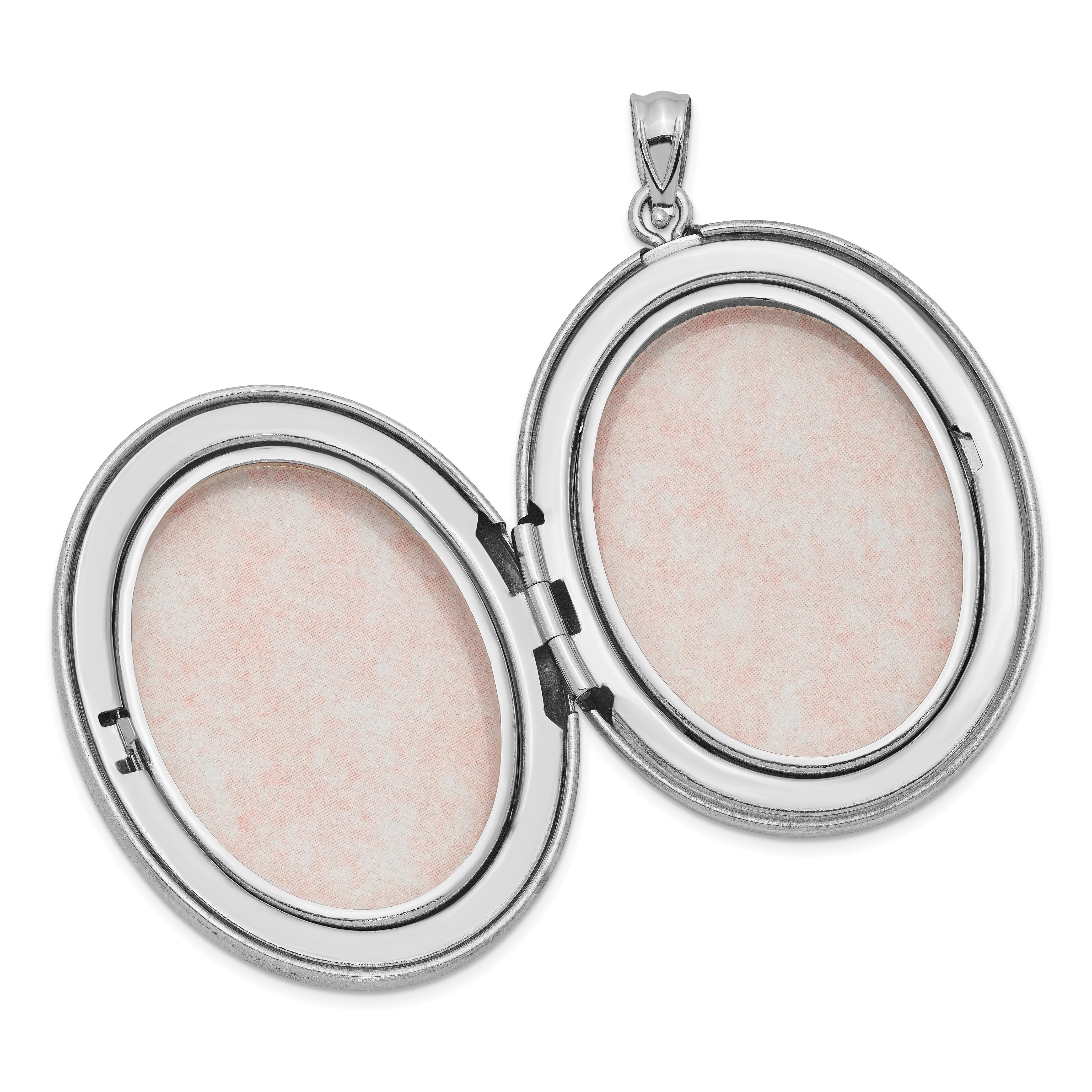 Sterlingsilber Rhodiniert Satiniert & Poliert Emaille Rose 34mm Oval Medaillon