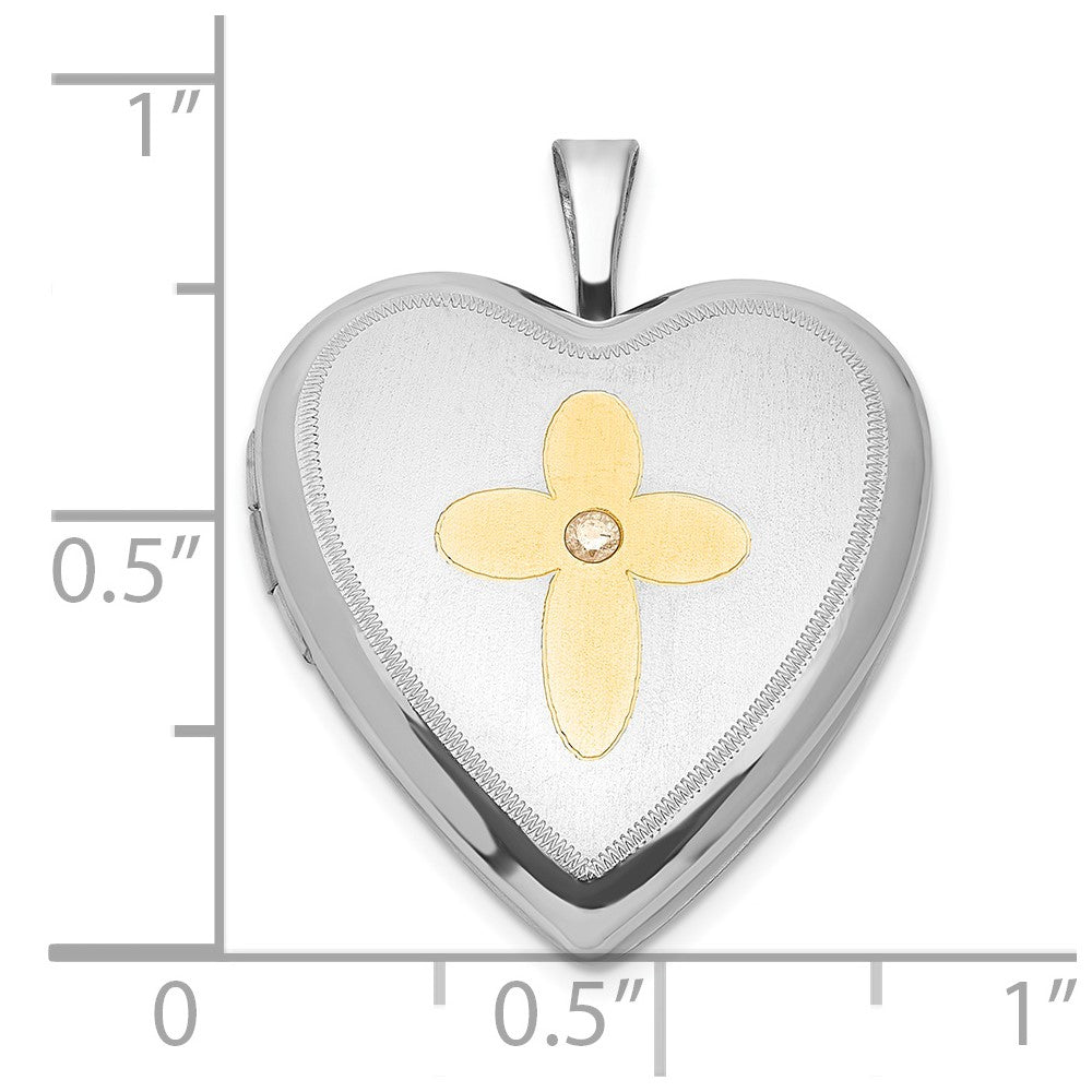 Sterlingsilber Vergoldet Diamant Kreuz 20mm Herz Medaillon