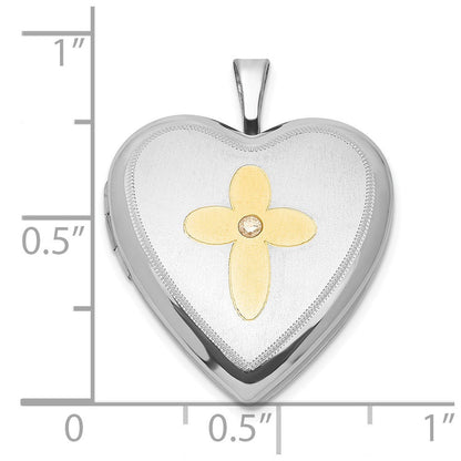 Sterlingsilber Vergoldet Diamant Kreuz 20mm Herz Medaillon