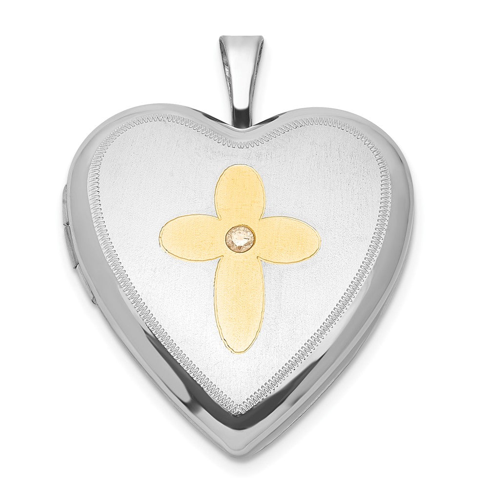 Sterlingsilber Vergoldet Diamant Kreuz 20mm Herz Medaillon